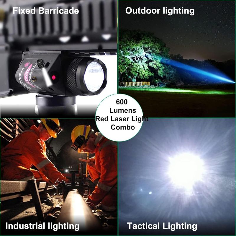 Photo 2 of Rechargeable Red Laser Flashlight Combo 600 Lumen Tactical Light with Picatinny Rail Mount, Laser Class IIIA, 5mW, GIP-R02
