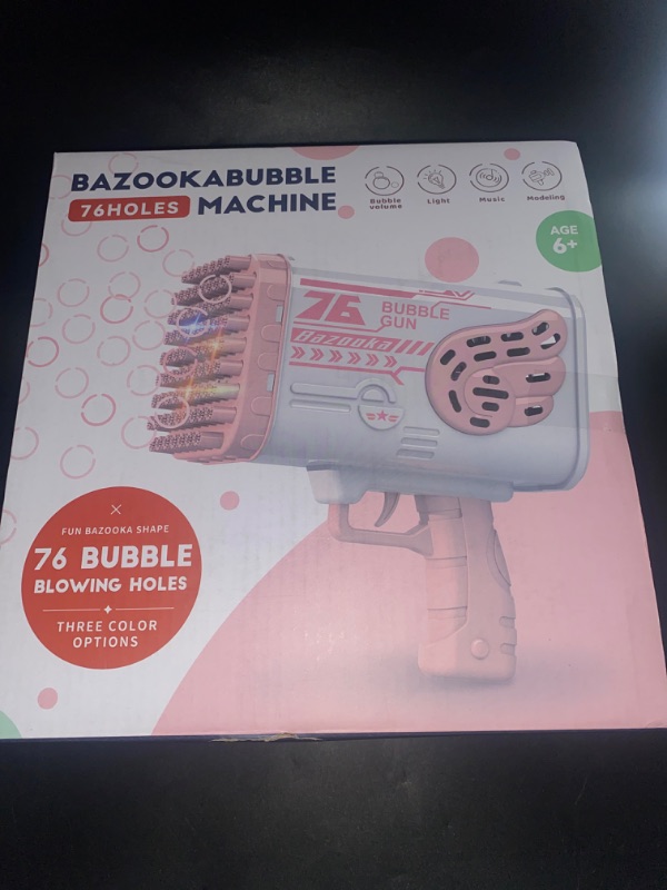 Photo 2 of Bubble Machine Guns, Bubble Guns with Light, Bubble Solution, 69 Holes Bubbles Machine for Kids Adults, Summer Toy Gift for Outdoor Indoor Birthday Wedding Party - Pink Bubble Makers FACTORY SEALED**
