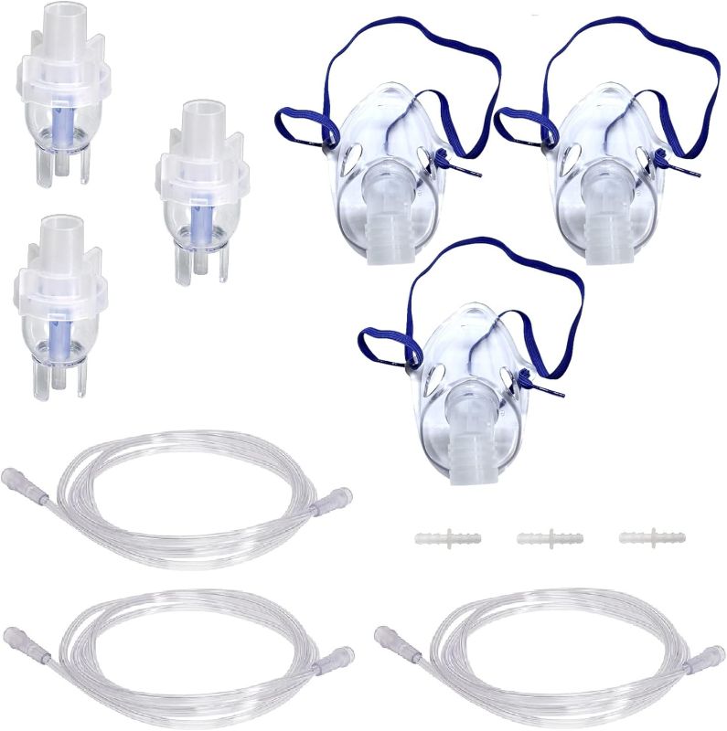 Photo 1 of ResOne 3pk Nebulizer Replacement Accessories w/Cup, Kids (Pediatric) Mask, 7' Tubing, Connector MISSING ONE SET**nEW**