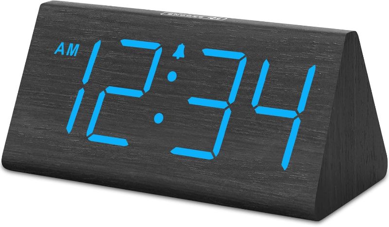 Photo 1 of DreamSky Wooden Digital Alarm Clocks for Bedrooms - Electric Desk Clock with Large Numbers, USB Port, Battery Backup Alarm, Adjustable Volume, Dimmer, Snooze, DST, Wood Décor, 12/24H (Blue)
