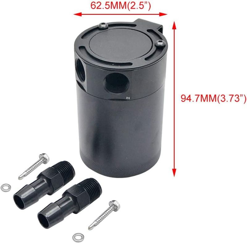 Photo 2 of Compact Oil Catch Can, Universal Oil Catch Can Baffled Reservoir Tank Air-Oil Separator, 2 Port, Aluminum, 300ml, Black, Pot Only
