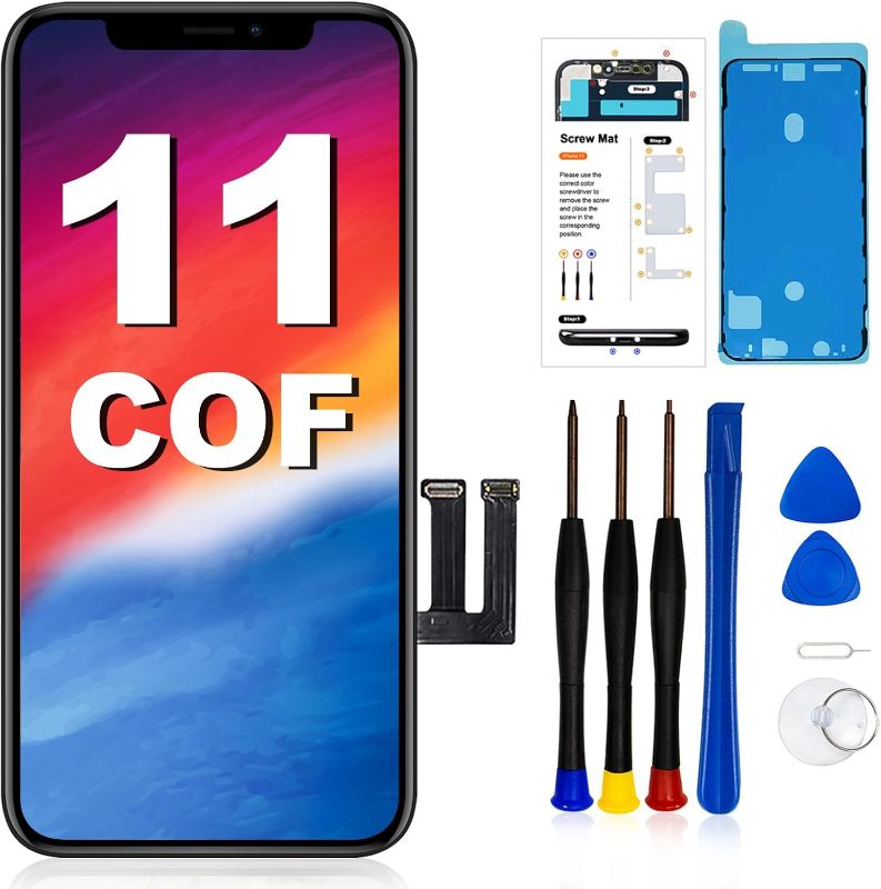 Photo 1 of for iPhone 11 Screen Replacement Kit COF 6.1 inch for A2111, A2223, A2221 LCD Display 3D Touch Screen Digitizer Frame Assembly with Repair Tools and Tempered Glass