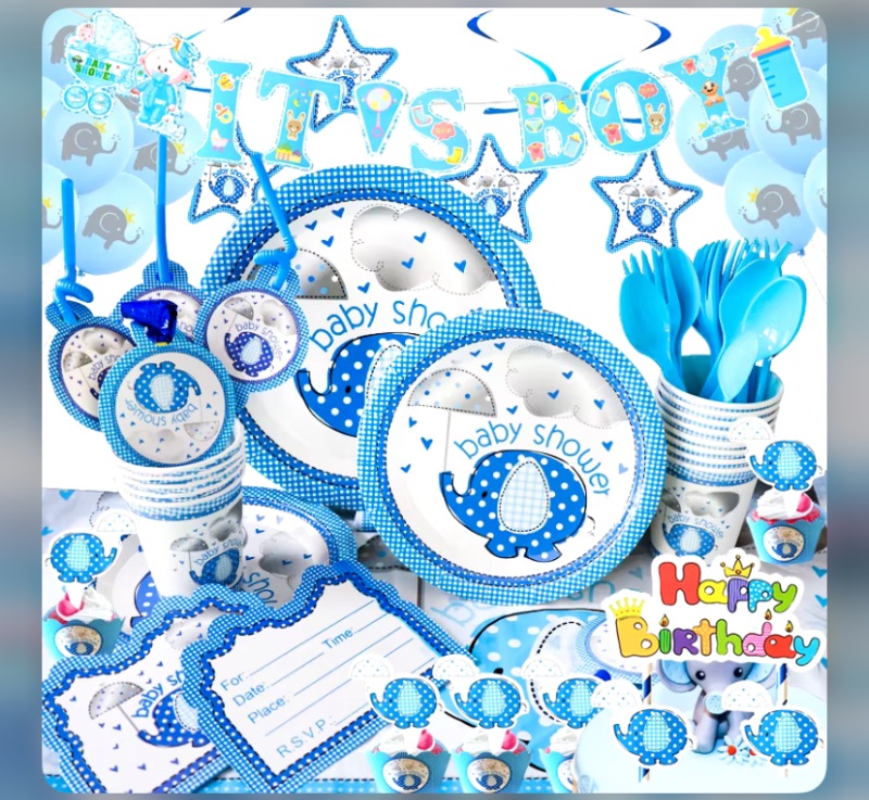 Photo 1 of BLUE Elephant Baby Shower Decorations for Boy, 120PCS Baby Shower, FOR 20 GUEST