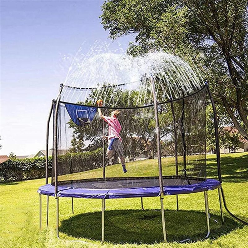 Photo 1 of 39ft Outdoor Trampoline Water Sprinklers,Kids Water Plays Sprinklers Trampoline Accessories, Backyard Water Park Toys for Boys Girls
