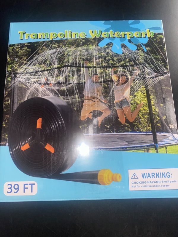 Photo 1 of 39ft Outdoor Trampoline Water Sprinklers,Kids Water Plays Sprinklers Trampoline Accessories, Backyard Water Park Toys for Boys Girls
