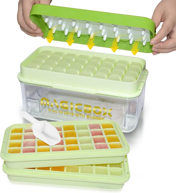 Photo 1 of Ice Cube Tray,Ice Trays for Freezer with Lid and Bin,Ice Cube Trays for Freezer with 2 trays,Easy Release 64 pcs Ice,Ice Cube Molds,BPA Free
