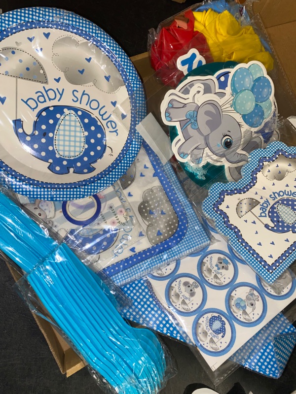 Photo 1 of BLUE Elephant Baby Shower Decorations for Boy, 80PCS Baby Shower, FOR 10 GUEST