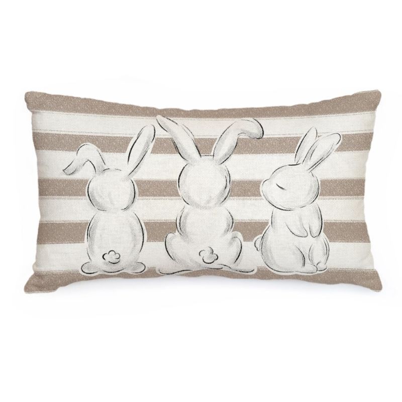 Photo 1 of AACORS Easter Pillow Cover 12X20 Inch Striped Bunnies Decoration Holiday Farmhouse Pillow Case Decor for Home Sofa Couch (Brown) AA354-12 Brown 12" x 20"