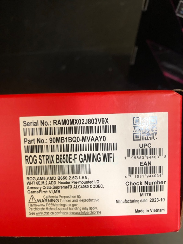 Photo 4 of ASUS ROG Strix B650E-F Gaming WiFi AM5 (LGA1718) Ryzen 7000 Gaming Motherboard(12+2 Power Stages,DDR5,3xM.2 Slots,PCIe® 5.0,WiFi 6E,2.5G LAN,USB 3.2 Gen 2x2 Type-C® Port) ATX ROG B650E-F|DDR5|WiFi 6E (FACTORY SEALED)