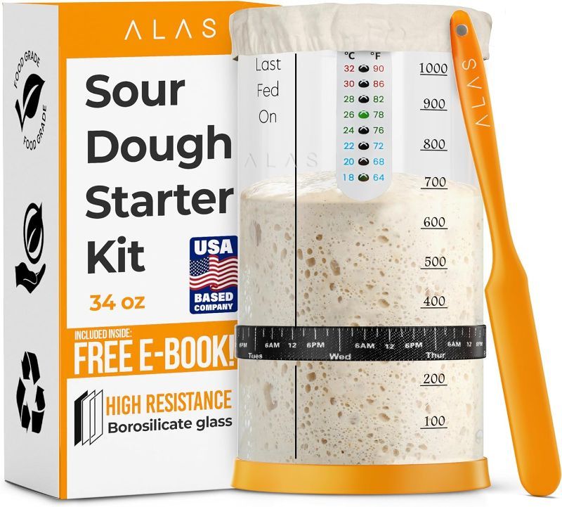 Photo 1 of Alas Sourdough Starter Kit, Pro 34 OZ Sourdough Starter Jar, Sourdough Jar, Sourdough Starter Jar Glass, Sour Dough, Premium Starter Jar, Sourdough Supplies.
