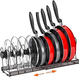 Photo 1 of 1 Set Pot Rack, 10 Adjustable Dividers Pots And Pans Organizers, Expandable Pots Lid Holder, Kitchen Cabinet Pantry Bakeware Organizer And Storage, Kitchen Accessories