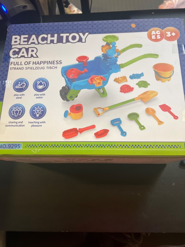 Photo 2 of Beach Toys for Toddler, Beach Toy Trolley Car with Beach Bucket and Sea Animals Moulds, Sensory Table Sand Water Toys Summer Gift for Boys Girls Kids Aged 3-5