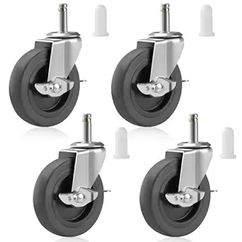 Photo 1 of 4 Inches Stem Caster Wheels, 7/16-Inch Stem Diameter Swivel Casters Set of 4 with Side Brake, Heavy Duty TPR Replacement Wheels for Utility Cart Rubbermaid Mop Bucket Shop Vac Weber Grills