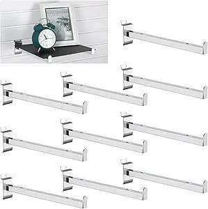 Photo 1 of  12 Inch Slatwall Shelf Bracket Heavy Duty Slatwall Hooks Hangers Display Hooks Slatwall Accessories for Panel Retail Shop Garage Room Storage Organizer Exhibition (Silver)
