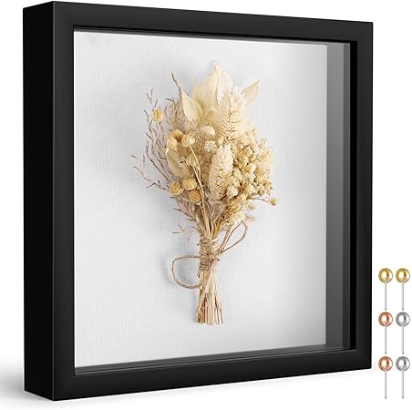 Photo 1 of 
Califortree 8x8 Shadow Box Frame with Soft Linen Back - Push Pins Included, Memory Box Display Case for Flower, Tickets and 3D Items, Black