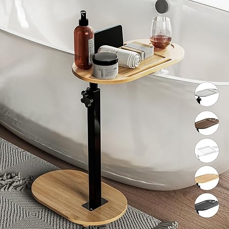 Photo 1 of Bamboo Bathtub Tray Table with Adjustable Height, Freestanding Bath Caddy Tray for Tub Against Wall, Bathtub Side Table for Luxury Bath Home Spa Homewarming - Patent Protected (Natural)