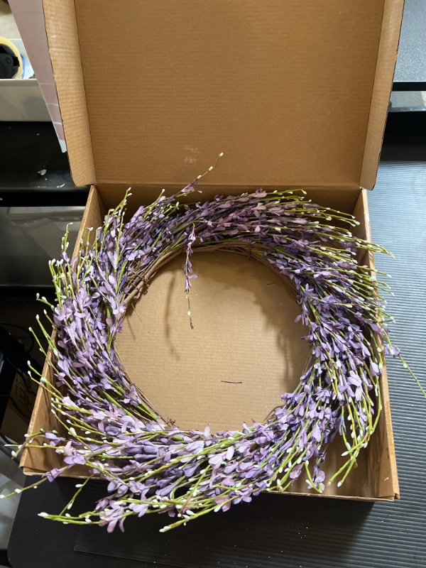 Photo 1 of Bibelot 20 Inch Lavender Wreath for Front Door Greenery Leaves Wreath for All Seasons Indoor Outdoor Floral Wreath for Wedding Party Home Decor