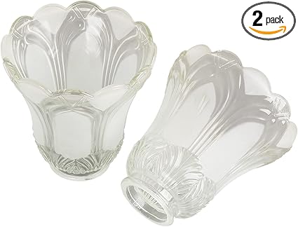 Photo 1 of 2 Pack Clear Frosted Flower Glass Shade, Bell Shaped Light Fixture Replacement Globe or Cover with 2-1/8-Inch Fitter for Ceiling Fan Light Chandelier Wall Sconce, G0015