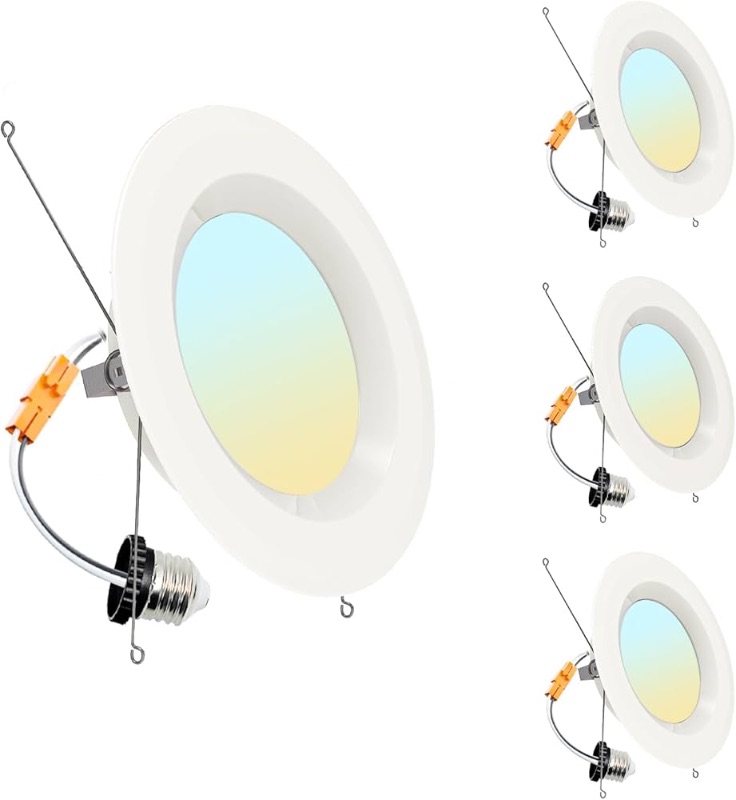 Photo 1 of 6 Inch 5CCT LED Recessed Lighting Can Lights Ceiling Light Dimmable Downlight 2700K/ 3000K/ 3500K/ 4000K/ 5000K Selectable, 8.8W, 850LM, CRI90+ Wet Rated, Retrofit Installation - ETL & FCC, 4 Pack