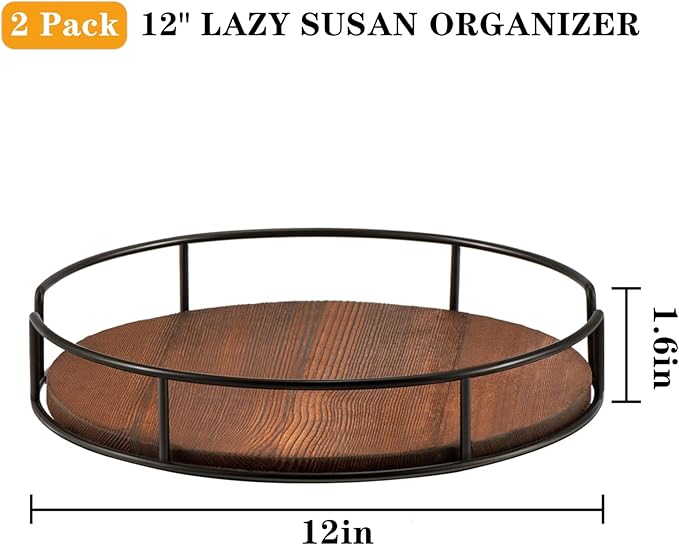 Photo 1 of 12 Inch Lazy Susan Organizer - Non-Skid Wood Turntable Organizer for Cabinet, Pantry, Kitchen Countertop, Refrigerator, Spice Rack