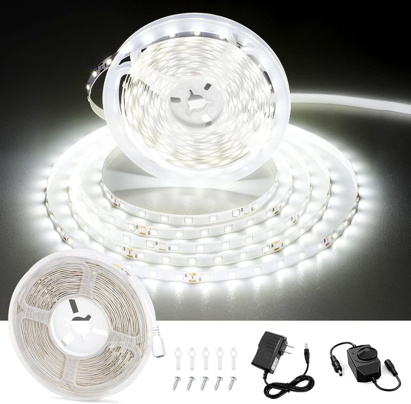 Photo 1 of CT CAPETRONIX White LED Strip Light, 49.2 Feet 24 Volt LED Light Strip White, 6000K Daylight Super Bright LED Tape Light for Bedroom, Kitchen, Closet, Cabinet, Mirror, Indoor(Dimmer Included)