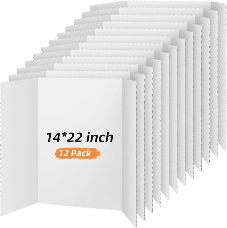 Photo 1 of 12 Pieces Trifold Poster Board, Lightweight Fold Presentation Board, Single Wall, Foldable Paperboard Display Board for School Project (White, 14 x 22 Inch)