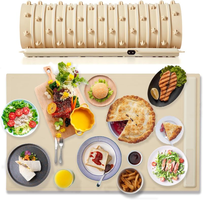 Photo 1 of Electric Warming Tray with Adjustable Temperature, 2024 Portable Silicone Food Warming Mat, Fast Heating, Foldable, Travel Roll Up Heating Tray For Pizza,Dishes, Buffets&Parties