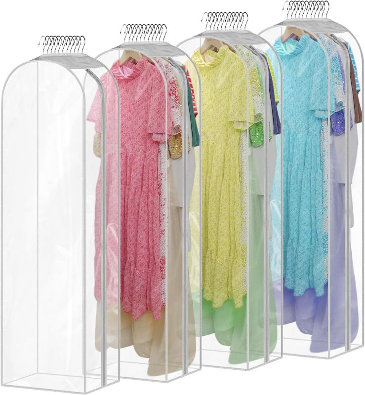 Photo 1 of 10" Gusseted All Clear Garment Bags for Hanging Clothes 4 Pack 60" Dress Bags for Gowns Long Hanging Clothes Bag for Closet Dress Cover for Coats