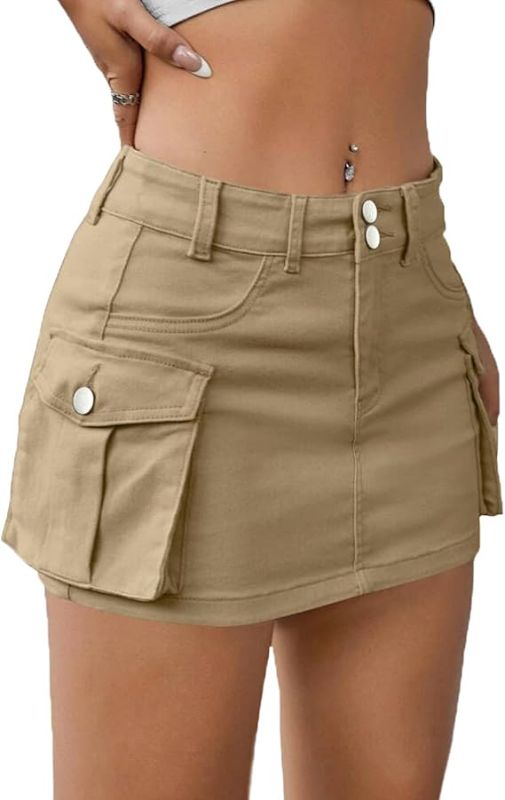 Photo 1 of Small Low Waist Cargo Skirt Women Button Mini Cargo Denim Skirt with Pocket Mini Skirt