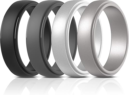 Photo 1 of 12 mm fit - ThunderFit Silicone Rings for Men, Stepped Edge Rubber Wedding Bands - 1/4 Variety Multipack