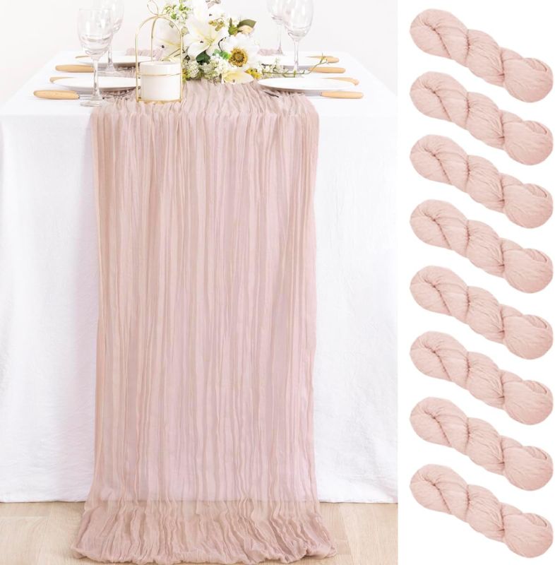 Photo 1 of 8 Pack Cheesecloth Table Runner 10ft Wrinkled Sheer Dusty Pink Gauze Table Runner Bulk 35x120 Inches for Bridal Baby Shower Thanksgiving Decor