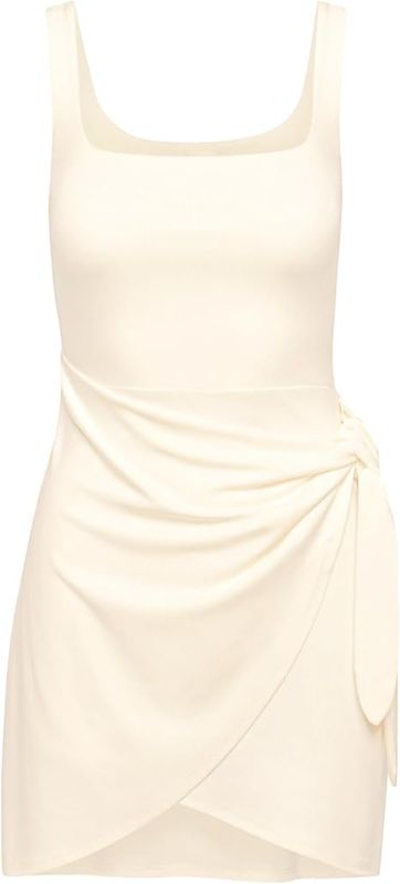 Photo 1 of Small LuFeng Summer Sexy Square Neck Sleeveless Ruched Tie Waist Mini Dress for Women Party Club Tank Dress