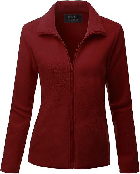 Photo 1 of (2X) DOUBLJU Soft Polar Fleece Jacket Full Zip Long Sleeve with Side Pocket Casual Basic Lightweight Coat for Women