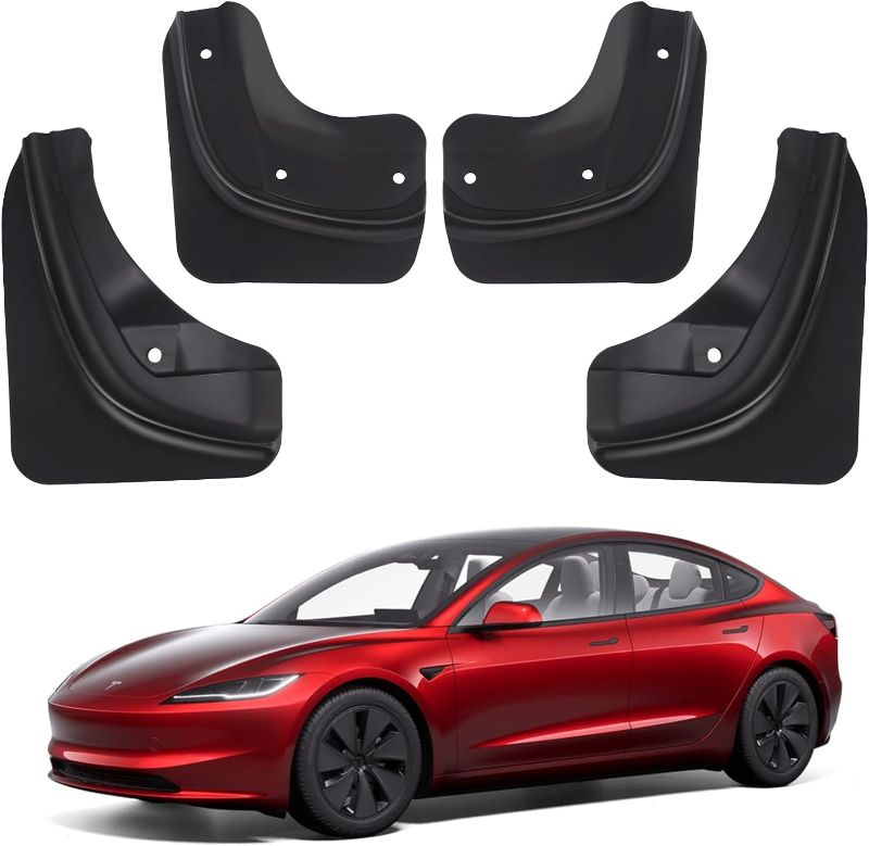 Photo 1 of Mud Flaps for Tesla 2024 Model 3 Highland, Flexible Mud Guards No Drilling/Tape Splash Guards Fenders for Tesla Model 3 Accessories 2024 Highland, Set of 4 Mudguards Mudflaps for Tesla