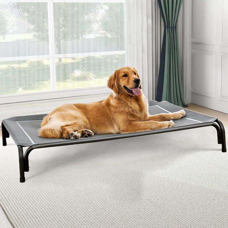 Photo 1 of Elevated Dog Bed, Raised Outdoor Dog Bed for Large Sized Dog, Portable Cooling Pet Cot with Breathable & Washable Mesh, Indoor & Outdoor Pet Hammock with Skid-Resistant Feet.