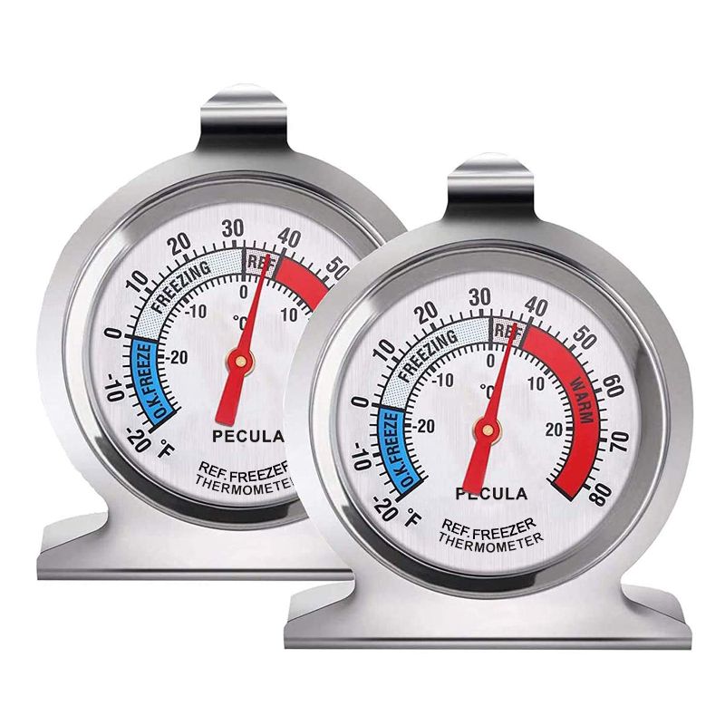 Photo 1 of 2 Pack Refrigerator Thermometer, -30~30°C/-20~80°F, Classic Fridge Analog Thermometer Large Dial with Red Indicator Thermometer for Freezer Refrigerator Cooler