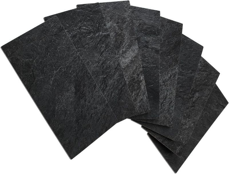 Photo 1 of AULIGET 100 Piece Black Slate Peel and Stick Backsplash Wall Tiles, 3" x 6" PVC Faux Stone Stick on Tiles for Backsplash Kitchen, Bathroom, Laundry Room, Camper, Fireplace