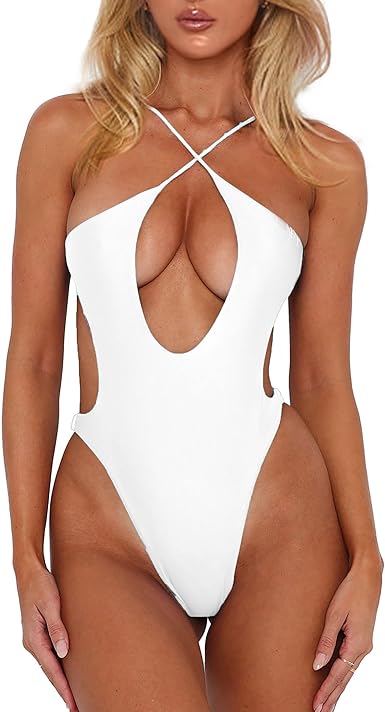 Photo 1 of Large HYPERFIRE Women's Sexy Criss Cross Halter Bathing Suit Cut Out Backless Monokini Swimsuits One Piece