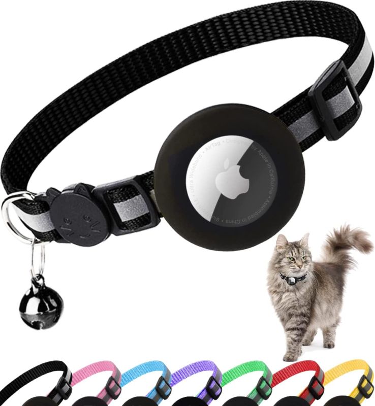 Photo 1 of Misc. Bundle - Airtag Cat Collar Breakaway, Reflective Kitten Collar with Apple Air Tag Holder and Bell for Girl Boy Cats, 0.4 Inches in Width and Lightweight(Black); Layered Pearl Stretch Bracelets Set for Women Stackable Bracelets for Girls Multi Layer 