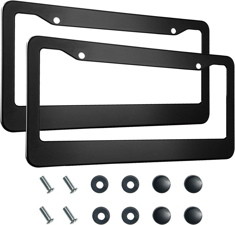 Photo 1 of 2PCS Matte Black License Plate Frames, 2 Holes Solid Aluminum License Plate Holder, Universal Car License Plate Frame for Man, Licence Plate Frame Black and Screws