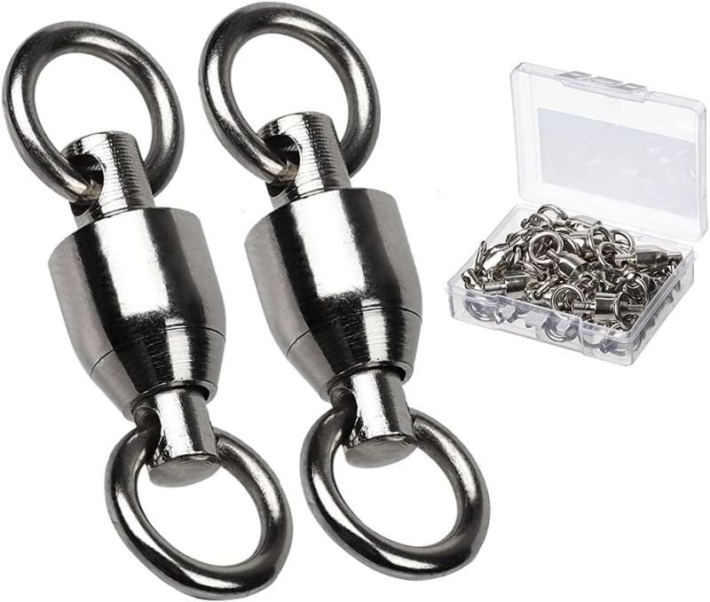 Photo 1 of Barrel Ball Bearing Swivel Saltwater Stainless Rolling Fishing Swivel Steel High Strength Fishing Swivels Connector Solid Welded Rings Black Nickel 25 pcs 142 lbs.