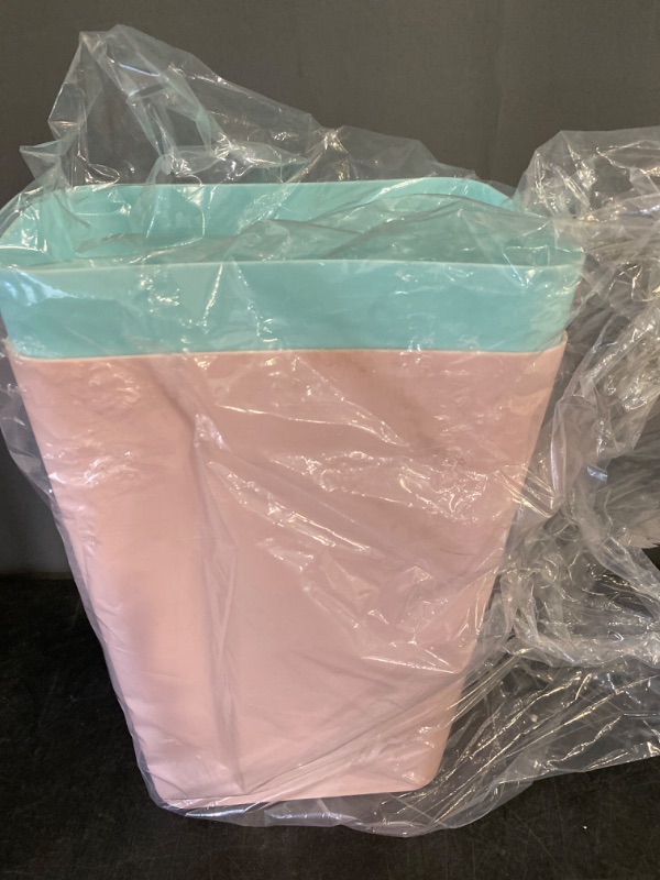 Photo 3 of 2 Pack Pink & Teal Plastic Small Trash Can Wastebasket, Garbage Container Basket 3.5 Gallon