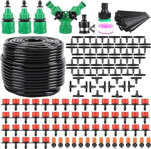 Photo 1 of Drip Irrigation System, 180 Pcs 164FT Garden Irrigation System 1/4" Blank Distribution Tubing Watering Drip Kit Automatic Irrigation Equipment for Garden Greenhouse, Flower Bed,Patio,Lawn (164FT)