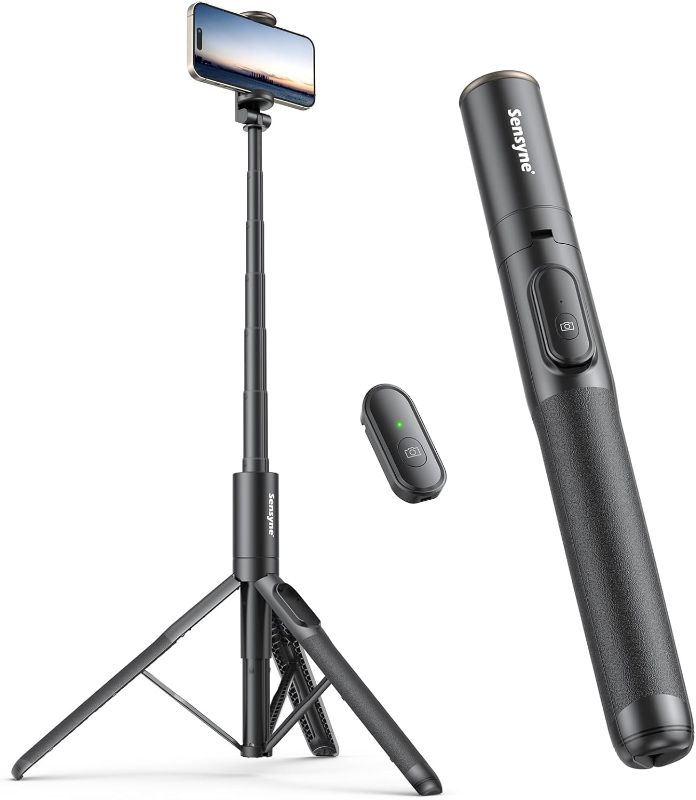 Photo 1 of Sensyne 60" Phone Tripod & Selfie Stick, Lightweight All in One Phone Tripod Integrated with Wireless Remote Compatible with All Cell Phones for Selfie/Video Recording/Photo/Live Stream/Vlog Black)