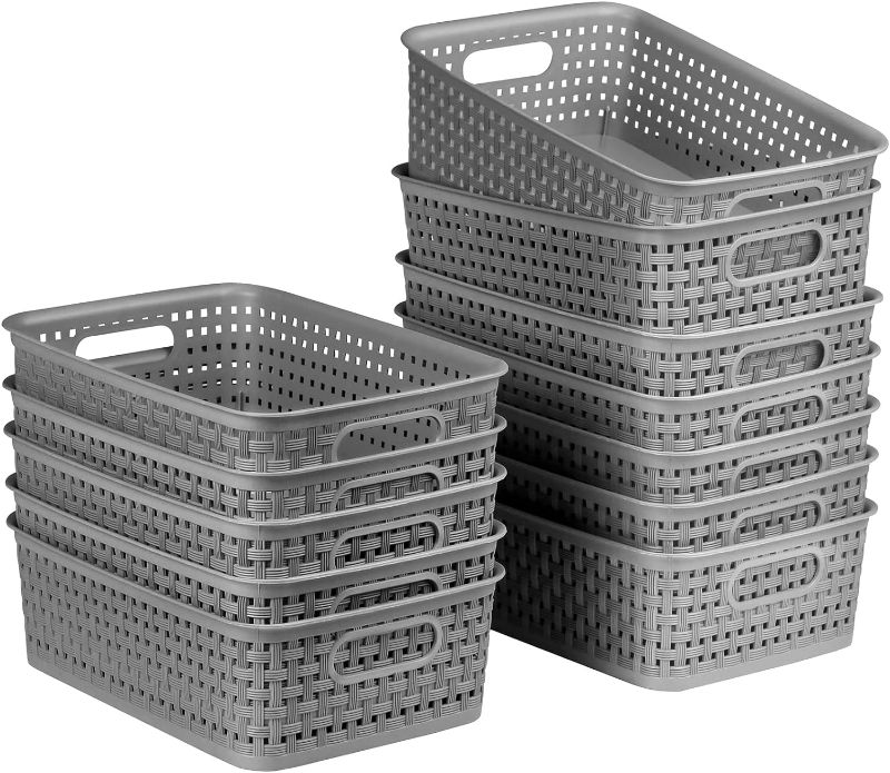 Photo 1 of 12 Pack Plastic Storage Baskets, Small Baskets for Organizing, Plastic Storage Bins Wicker Pantry Organizer Bins Household Toys for Laundry Room, Bedrooms, Kitchens, Cabinets, Countertops