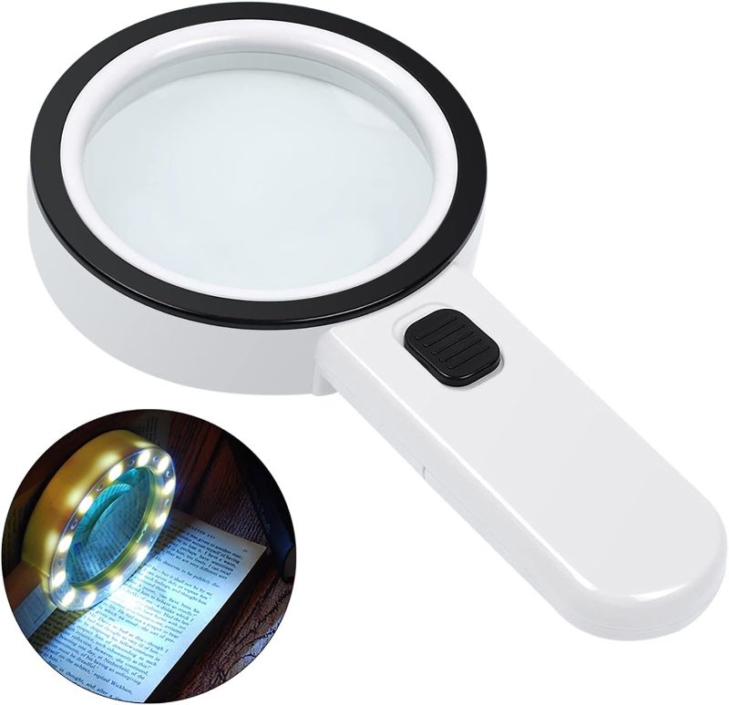 Photo 1 of AIXPI Magnifying Glass with Light, 30X Handheld Large Magnifying Glass 12 LED Illuminated Lighted Magnifier for Macular Degeneration Seniors Reading Inspection Coins Jewelry