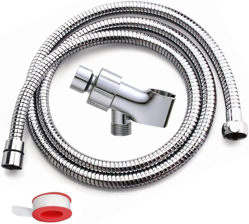 Photo 1 of Shower Hose, 79 Inch Expandable Shower Hose Extra Long Bathing Toilet Cleaning, Adjustable Holder Mount and Stainless Steel Shower Hose for Handheld Shower Head, shower hose and holder, Chrome