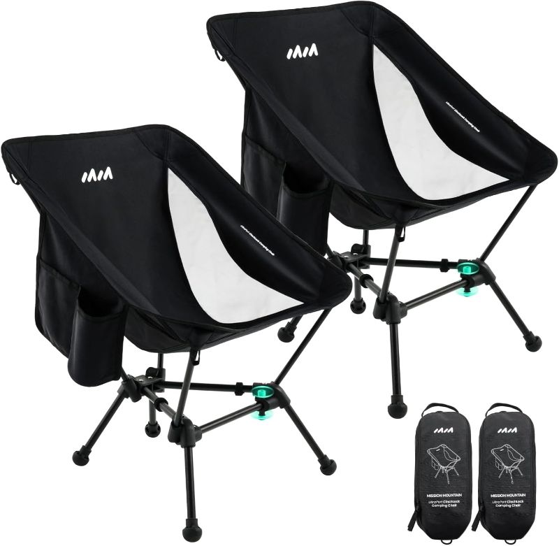 Photo 1 of 2-CinchLock Camping Chairs 2 Pack Black, Portable Lightweight Camping Chair, Backpacking Foldable Chair for Adults, Ultralight Hiking Chairs for Outdoor, Picnic, Travel