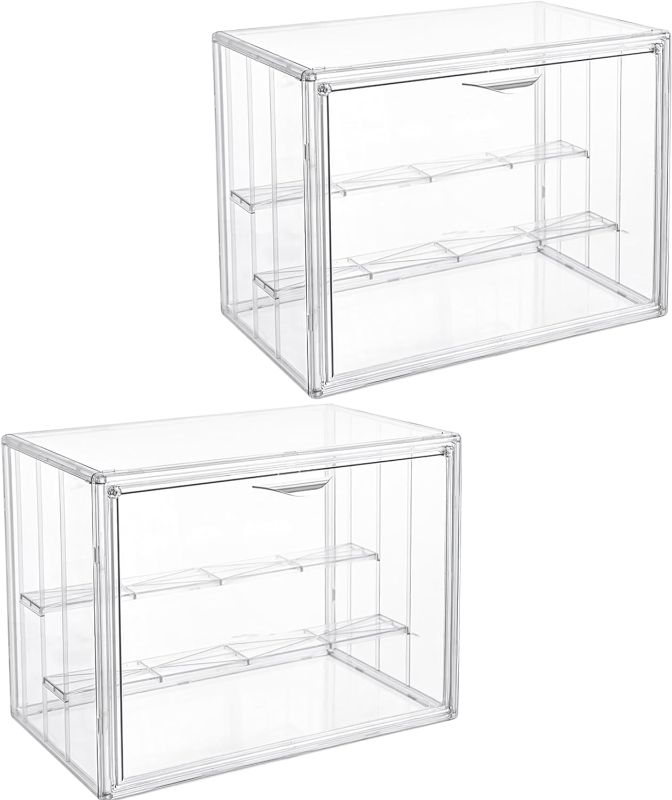 Photo 1 of Attelite 2pack Clear Acrylic Display Boxes,3 Tiers Display Case with 2 Movable Plates, Display Storage Box Countertop with Magnetic Door, Stackable Showcase for Action Figures