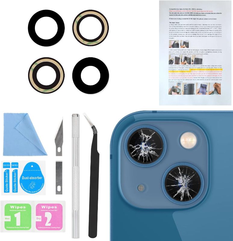 Photo 1 of Back Rear Camera Lens Glass Replacement for iPhone 13 6.1 inch and 13 mini 5.4 inch with Pre-Installed Adhesive, Back Lens Glass with Installation Manual + Repair Tool Set